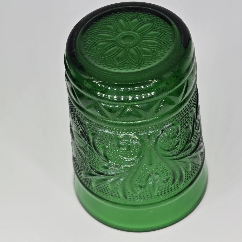 4 Pc Anchor Hocking Green Sandwich Glass Set Vintage Depression Glass USA Made